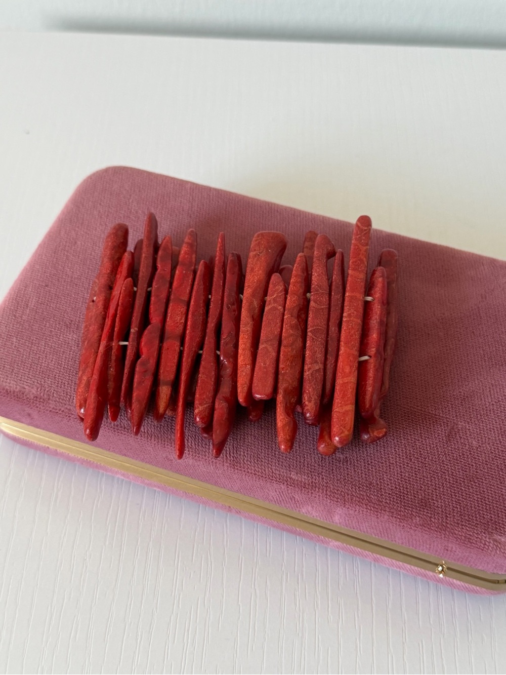 Pressed Coral Statement Bracelet – Red Chunky Beads